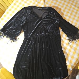 Midnight Hour Black Velvet Dress with Fringe Sleeves